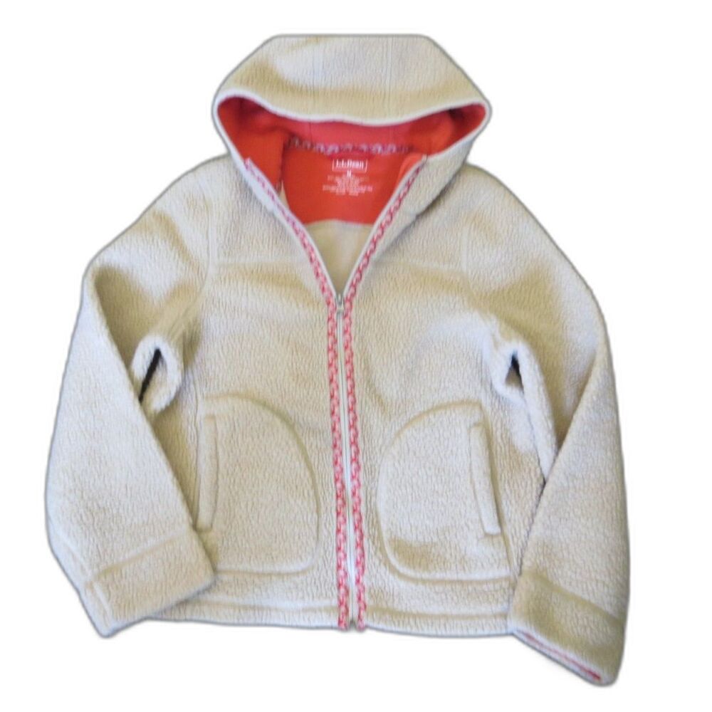 L. L. Bean Vintage Fuzzy Sherpa Fleece Hooded Jacket Cream M EUC Gorpcore